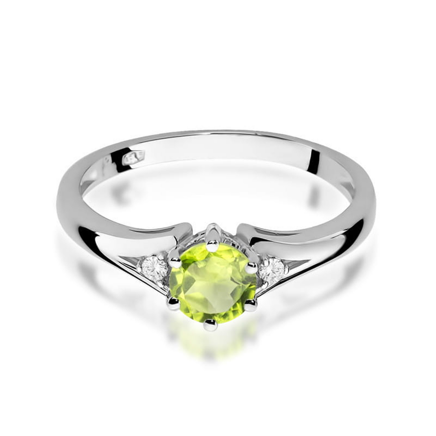 Balto aukso žiedas su 0.6 ct olivinu (peridotu) ir briliantais MG | ADORO juvelyrika