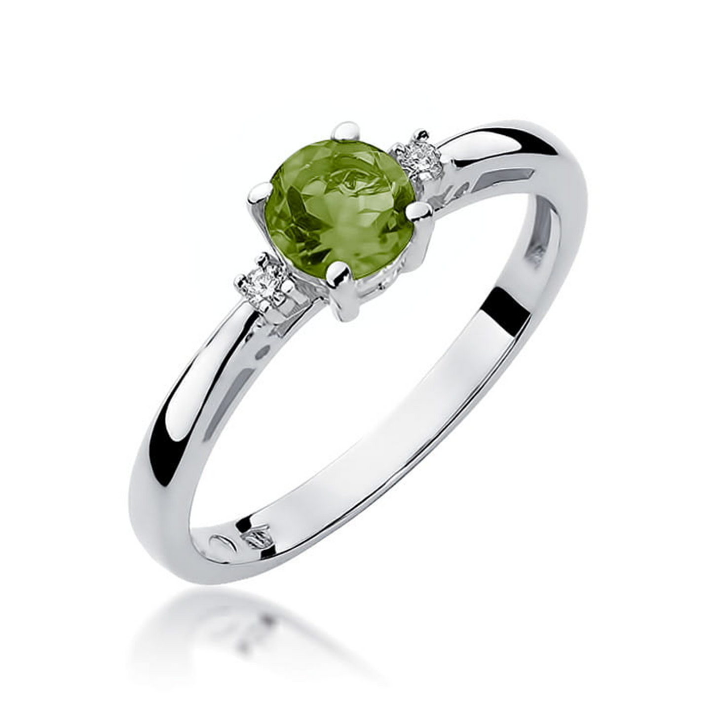 Balto aukso žiedas su 0.6 ct olivinu (peridotu) ir briliantais OP | ADORO juvelyrika