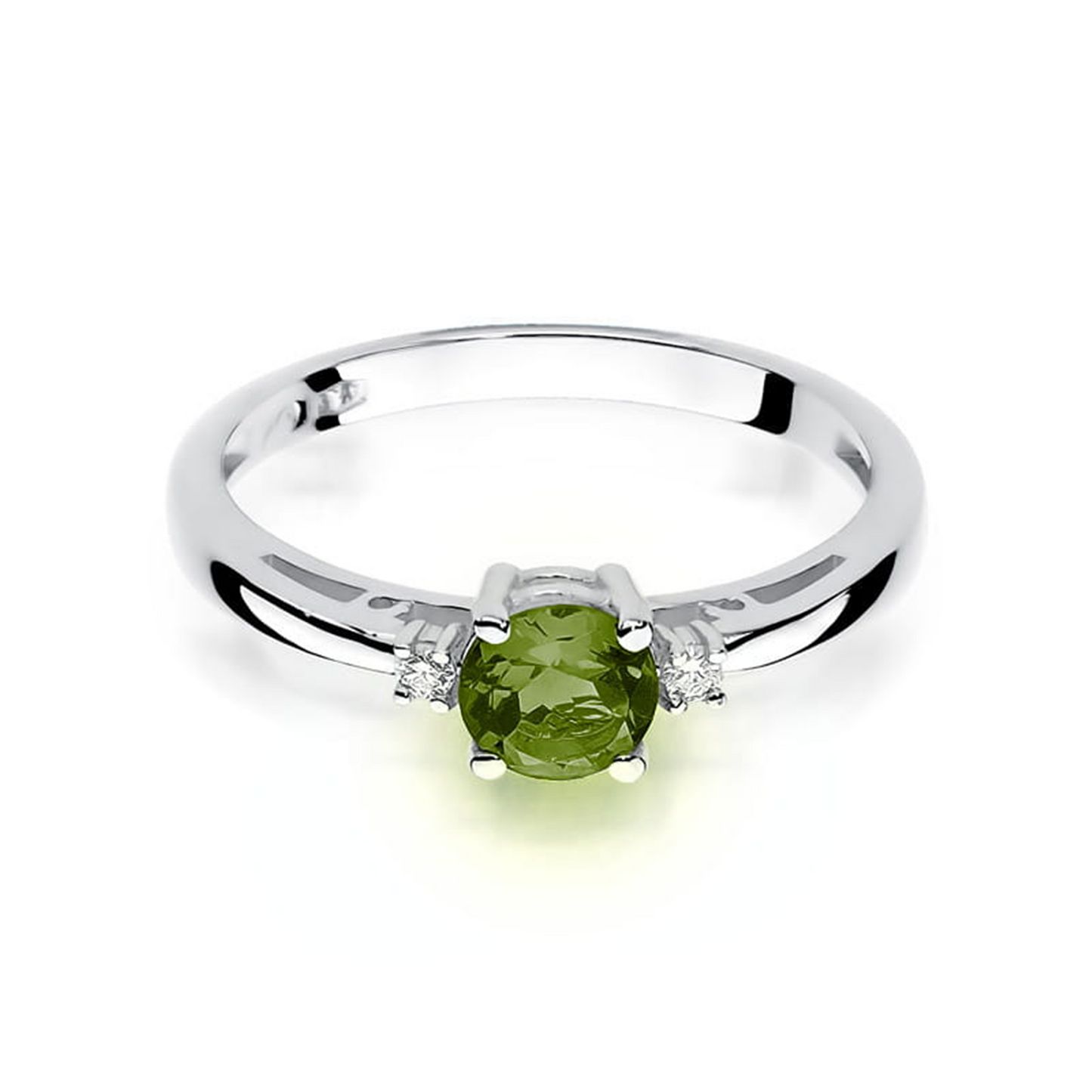 Balto aukso žiedas su 0.6 ct olivinu (peridotu) ir briliantais OP | ADORO juvelyrika