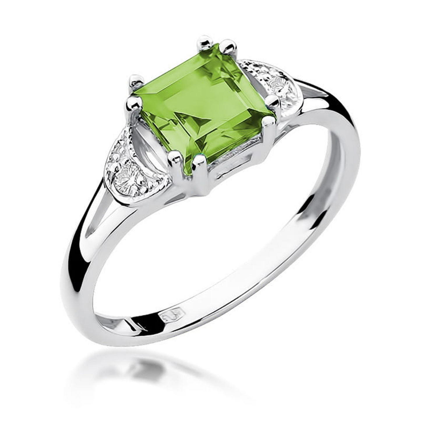 Balto aukso žiedas su 1.1 ct peridotu ir deimantais BGBP | ADORO juvelyrika