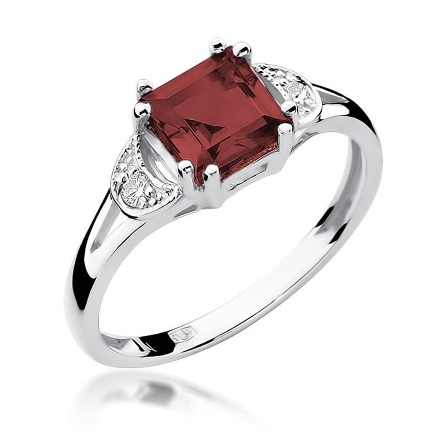 Balto aukso žiedas su 1.3 ct granatu ir deimantais BGBG | ADORO juvelyrika