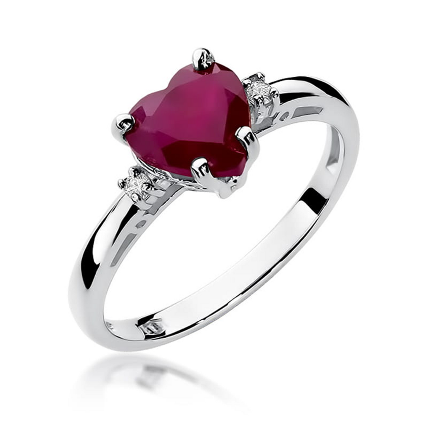 Balto aukso žiedas su 1.7 ct rubinu ir briliantais ŠIRDIS | ADORO juvelyrika
