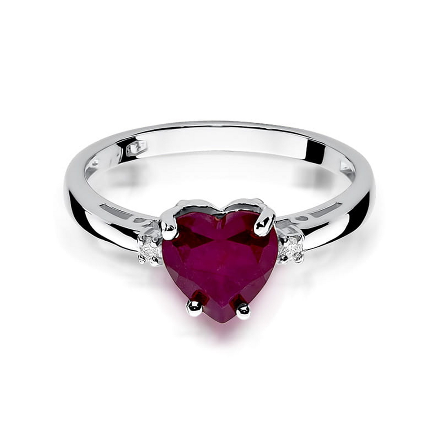 Balto aukso žiedas su 1.7 ct rubinu ir briliantais ŠIRDIS | ADORO juvelyrika