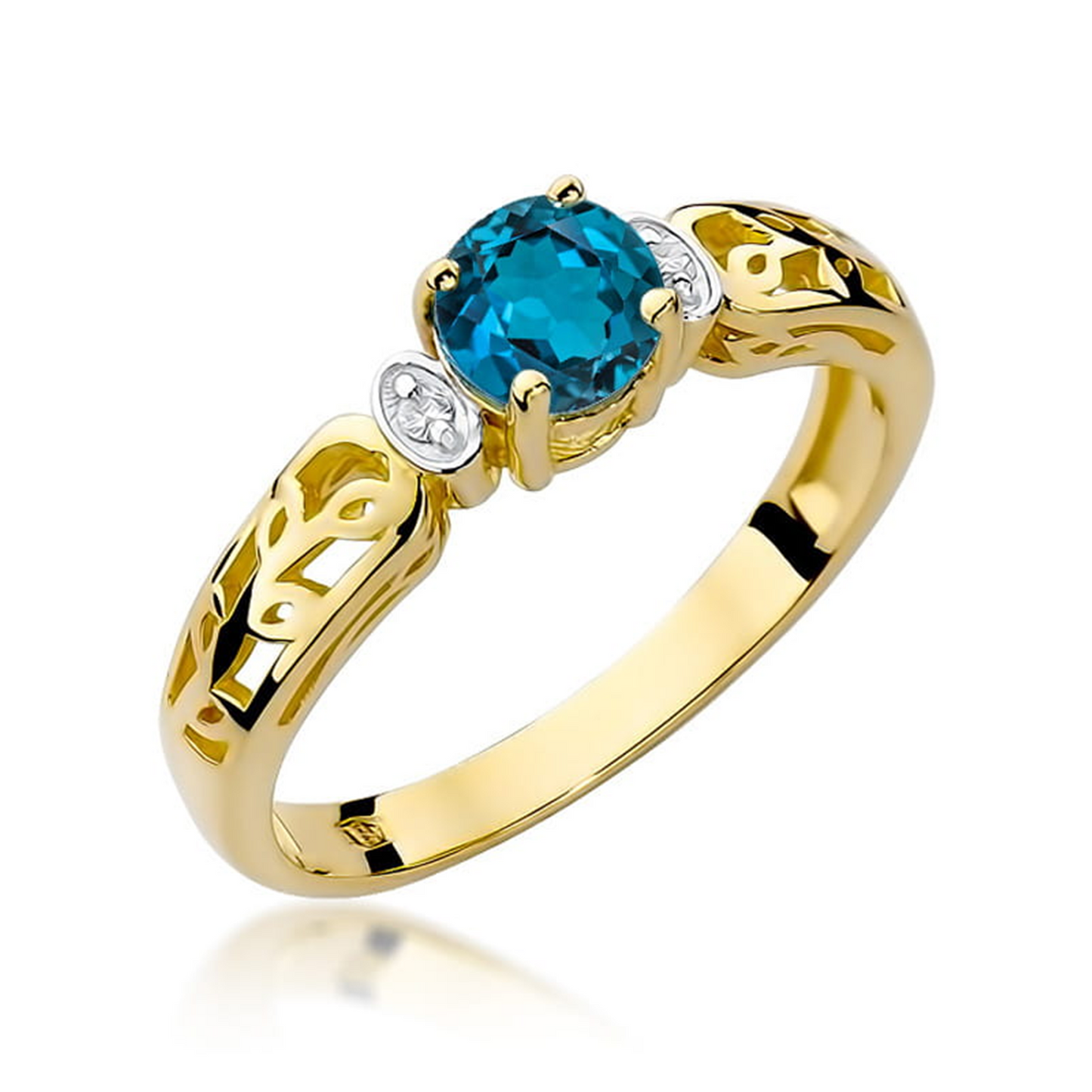 Geltono aukso žiedas su 0.5 ct London blue topazais ir briliantais LBT | ADORO juvelyrika
