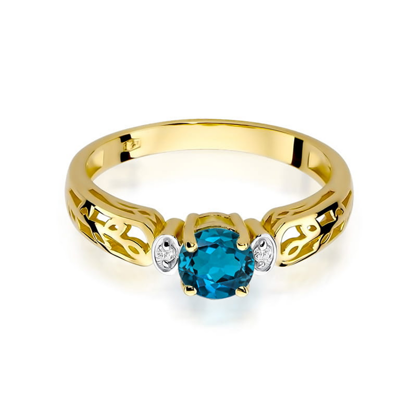 Geltono aukso žiedas su 0.5 ct London blue topazais ir briliantais LBT | ADORO juvelyrika