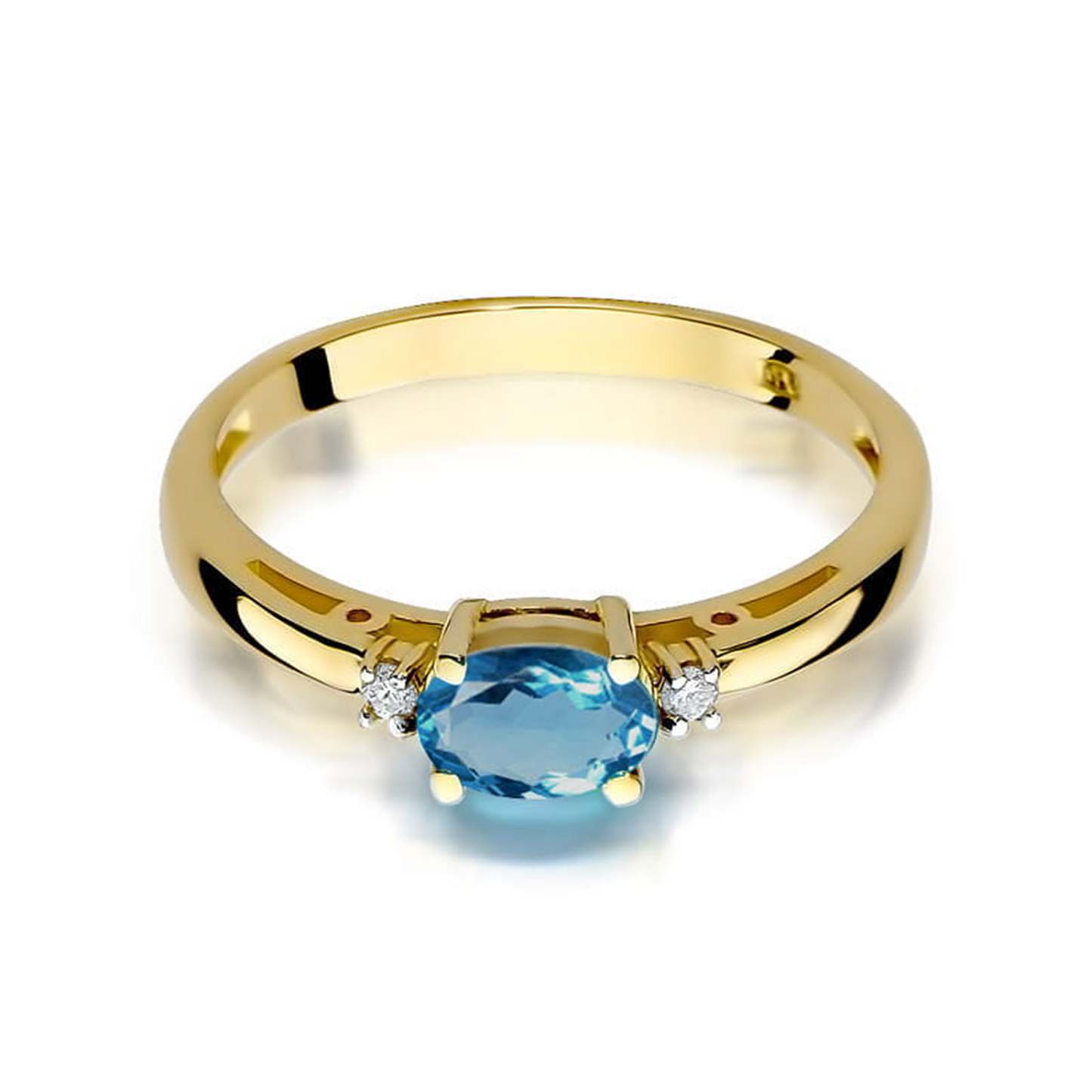 Geltono aukso žiedas su 0.5 ct London Blue topazu ir briliantais LB | ADORO juvelyrika