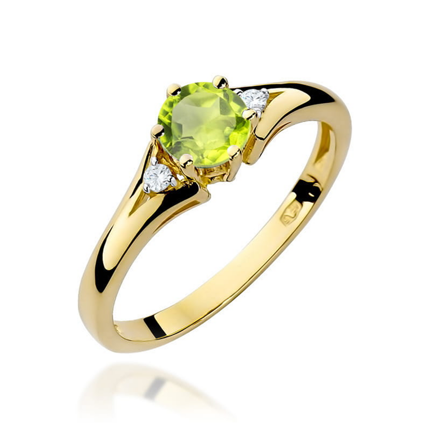 Geltono aukso žiedas su 0.6 ct olivinu (peridotu) ir briliantais MG | ADORO juvelyrika