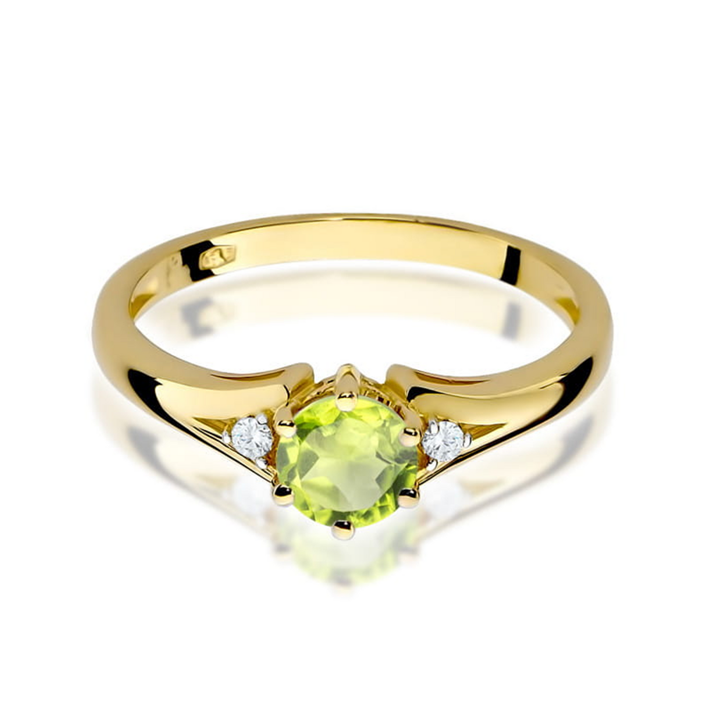 Geltono aukso žiedas su 0.6 ct olivinu (peridotu) ir briliantais MG | ADORO juvelyrika