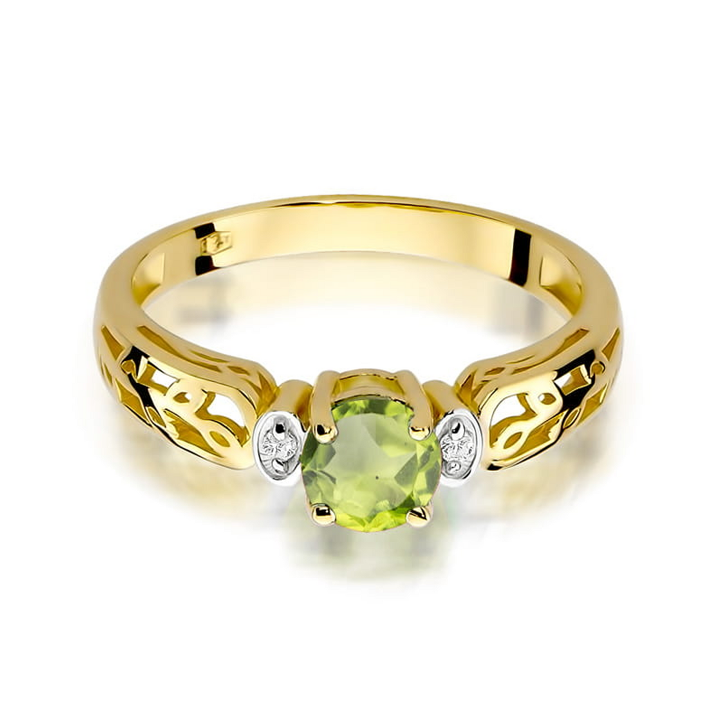 Geltono aukso žiedas su 0.6 ct olivinu (peridotu) ir briliantais OP | ADORO juvelyrika