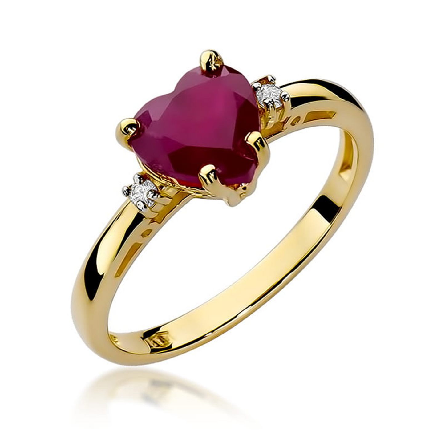 Geltono aukso žiedas su 1.7 ct rubinu ir briliantais ŠIRDIS | ADORO juvelyrika