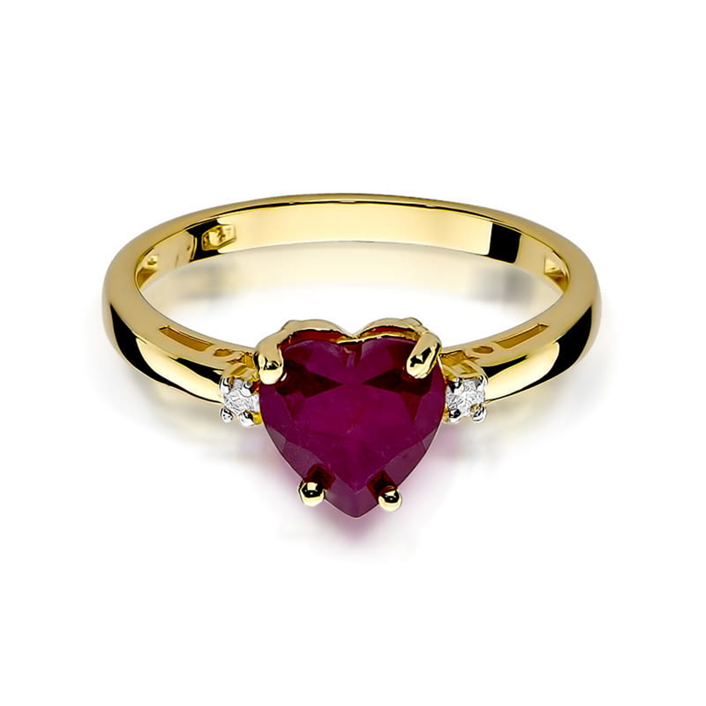 Geltono aukso žiedas su 1.7 ct rubinu ir briliantais ŠIRDIS | ADORO juvelyrika