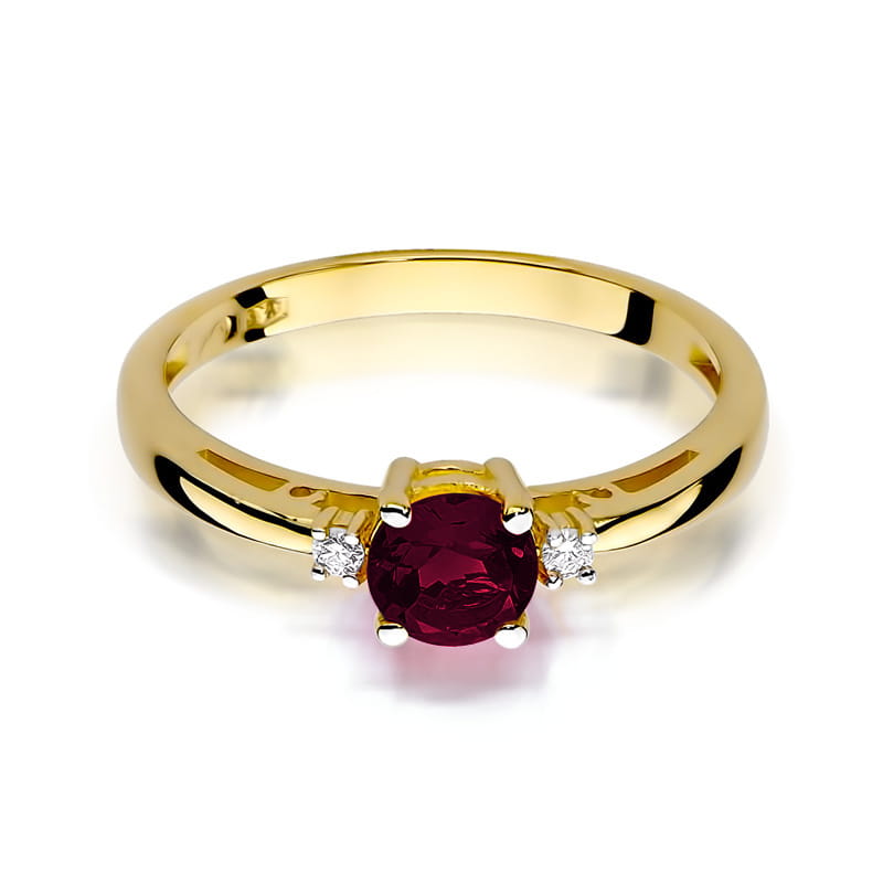 Geltono aukso žiedas su 0.5 ct granatu ir briliantais GD