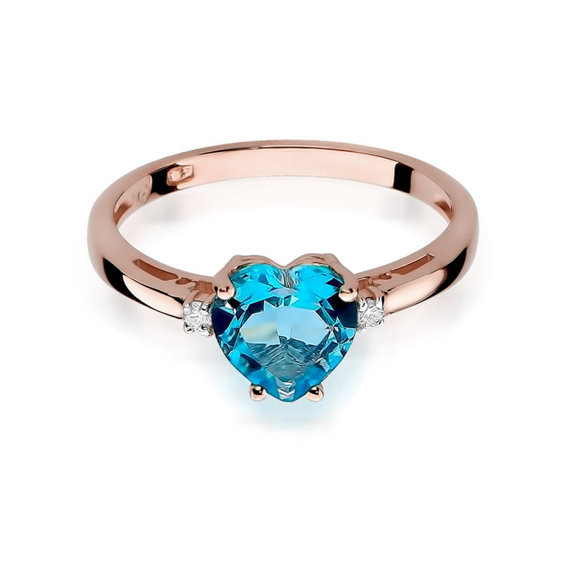 Raudono aukso žiedas su  1.7 ct topazu ir briliantais ŠIRDIS