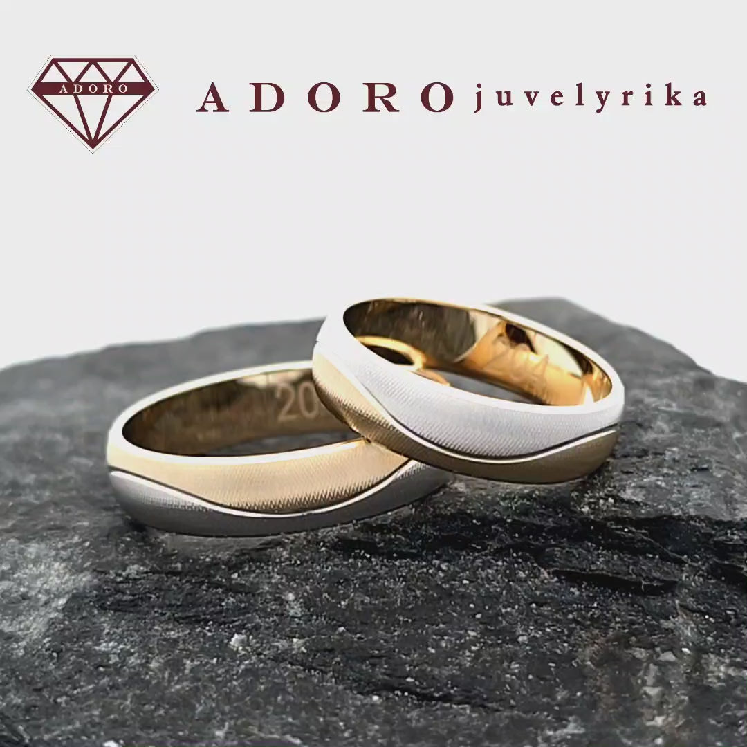 585 prabos vestuviniai žiedai iš geltono ir balto aukso – ADORO juvelyrika