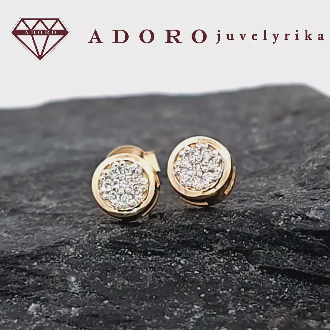 6 mm geltono aukso stud auskarai su 16 deimantų, 0.08 ct – ADORO juvelyrika