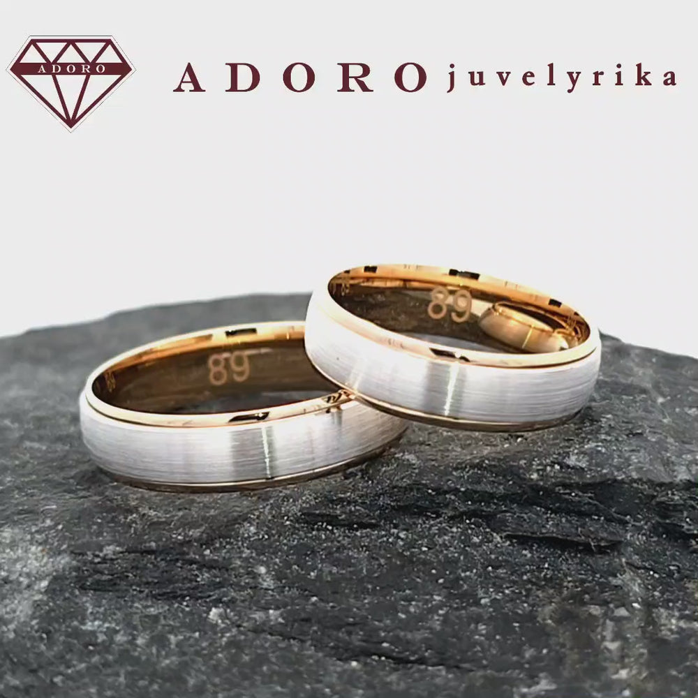 585 prabos vestuviniai žiedai Nr. 89 iš geltono ir balto aukso – ADORO juvelyrika