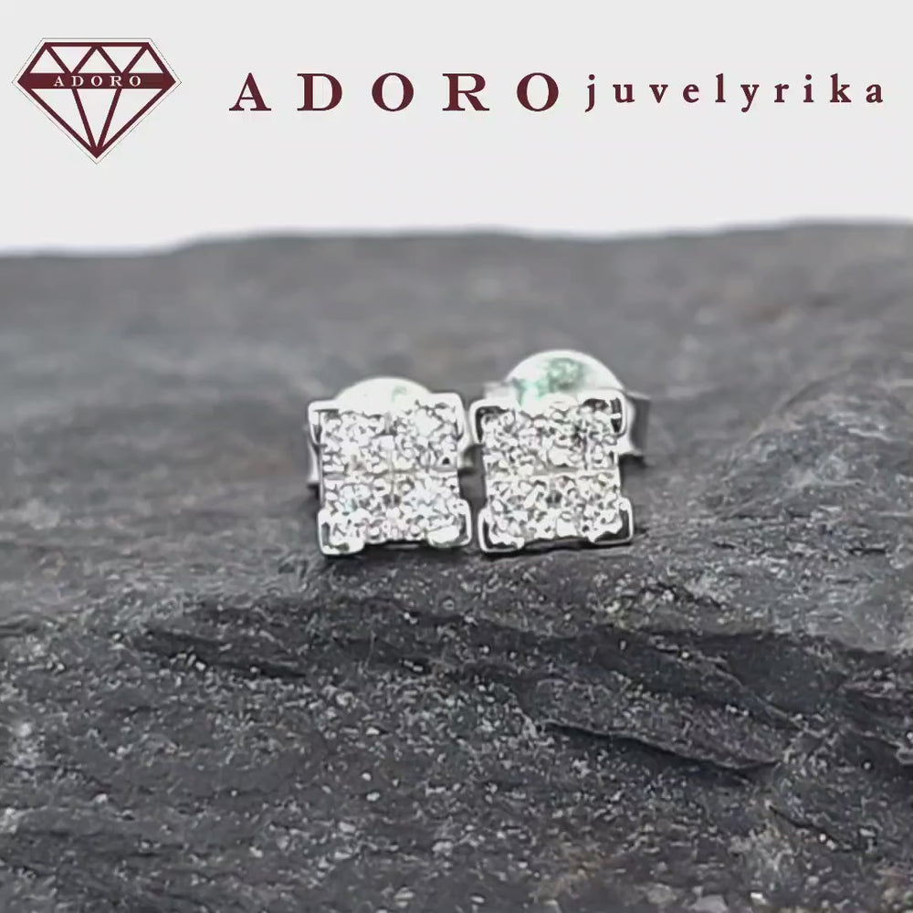 Balto aukso auskarai su deimantais 0.16 ct, 585 praba – ADORO juvelyrika