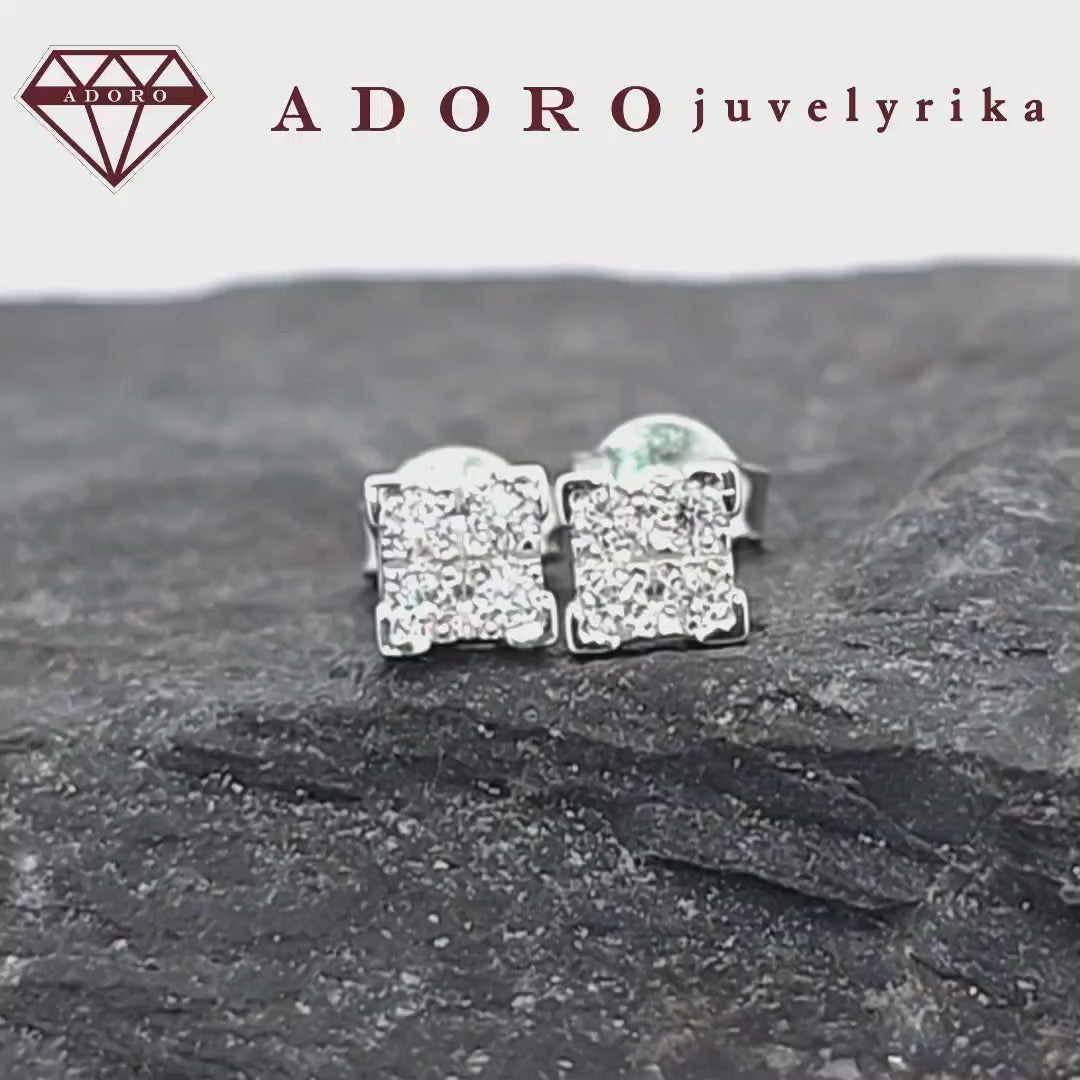 Balto aukso auskarai su deimantais 0.16 ct, 585 praba – ADORO juvelyrika