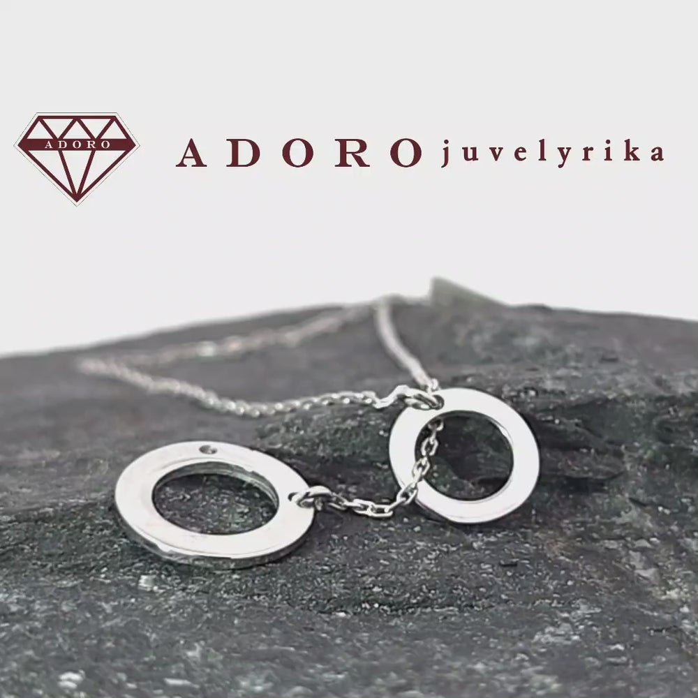 585 prabos balto aukso kaklo papuošalas su žiedais ir briliantu, 1.6 g – ADORO juvelyrika