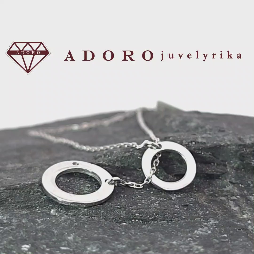 585 prabos balto aukso kaklo papuošalas su žiedais ir briliantu, 1.6 g – ADORO juvelyrika