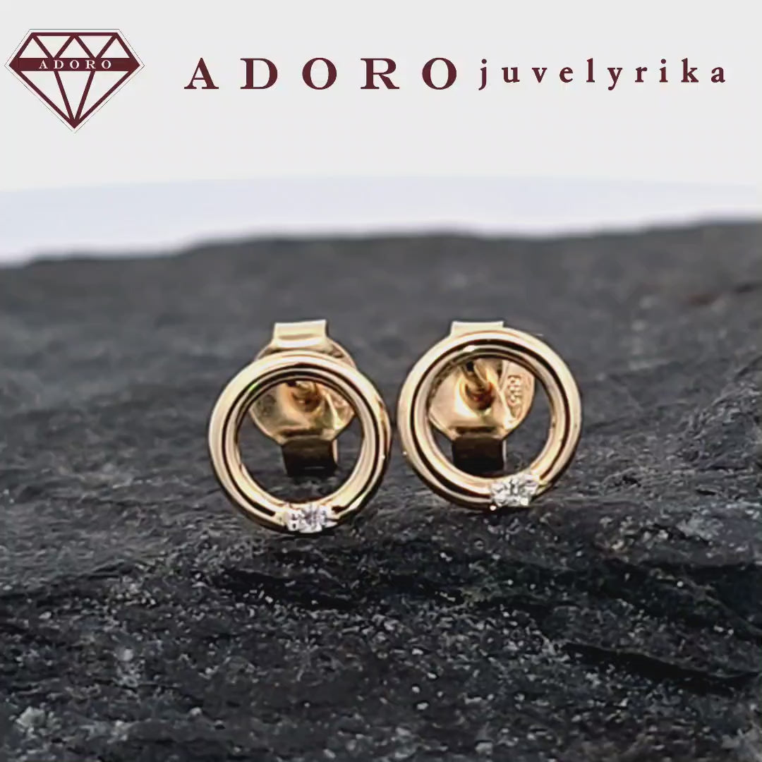 Minimalistiniai 585 geltono aukso auskarai su 0.01 ct deimantais — ADORO juvelyrika