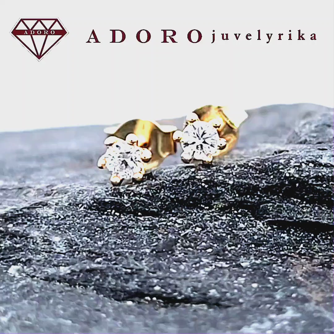 Geltono aukso auskarai su laboratoriniais briliantais, 0.20 ct, ADORO juvelyrika