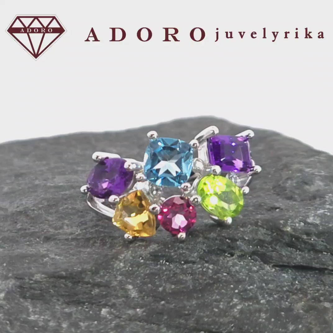 585 prabos balto aukso spalvotas žiedas su natūraliais akmenimis