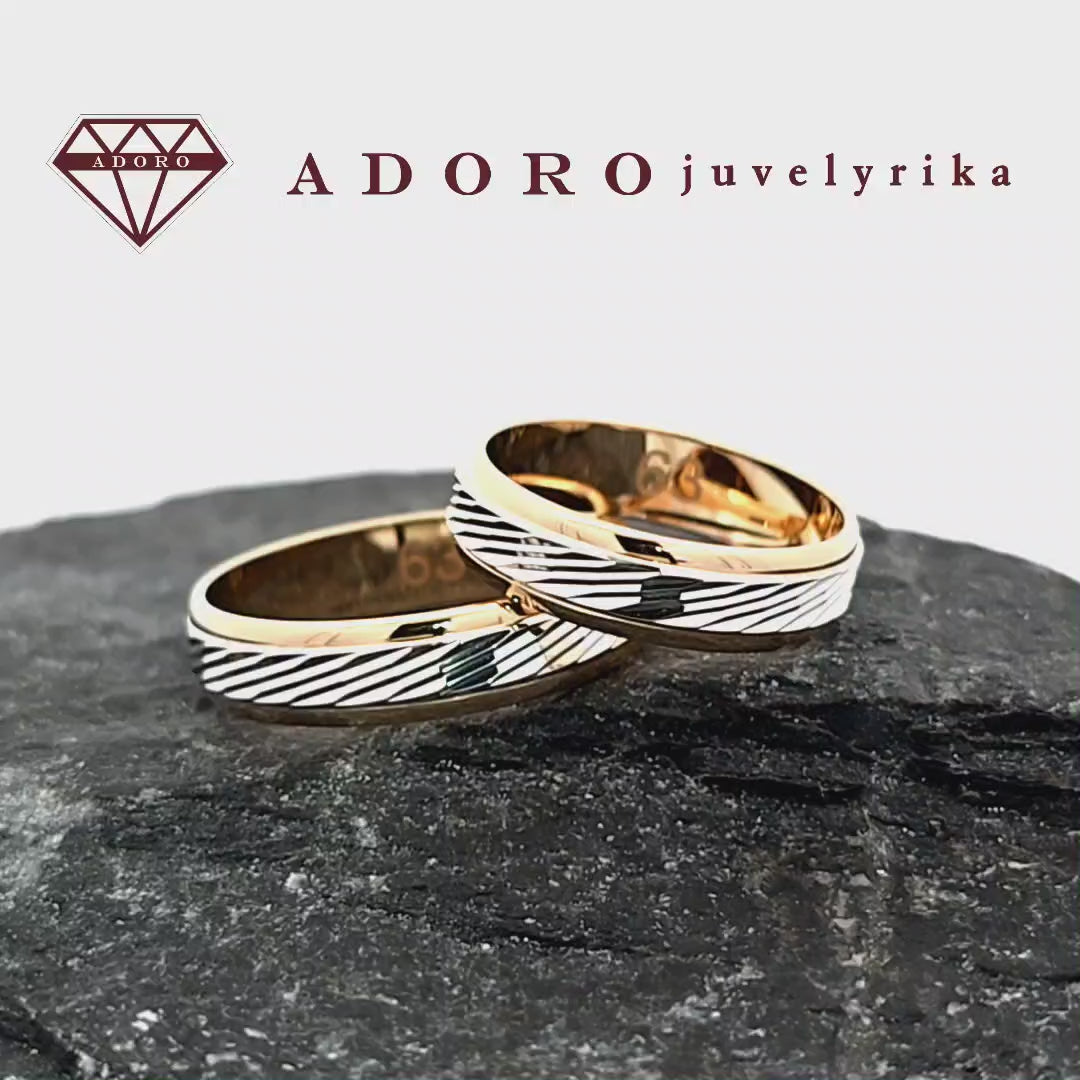 Dviejų spalvų vestuviniai žiedai iš geltono ir balto aukso – ADORO juvelyrika