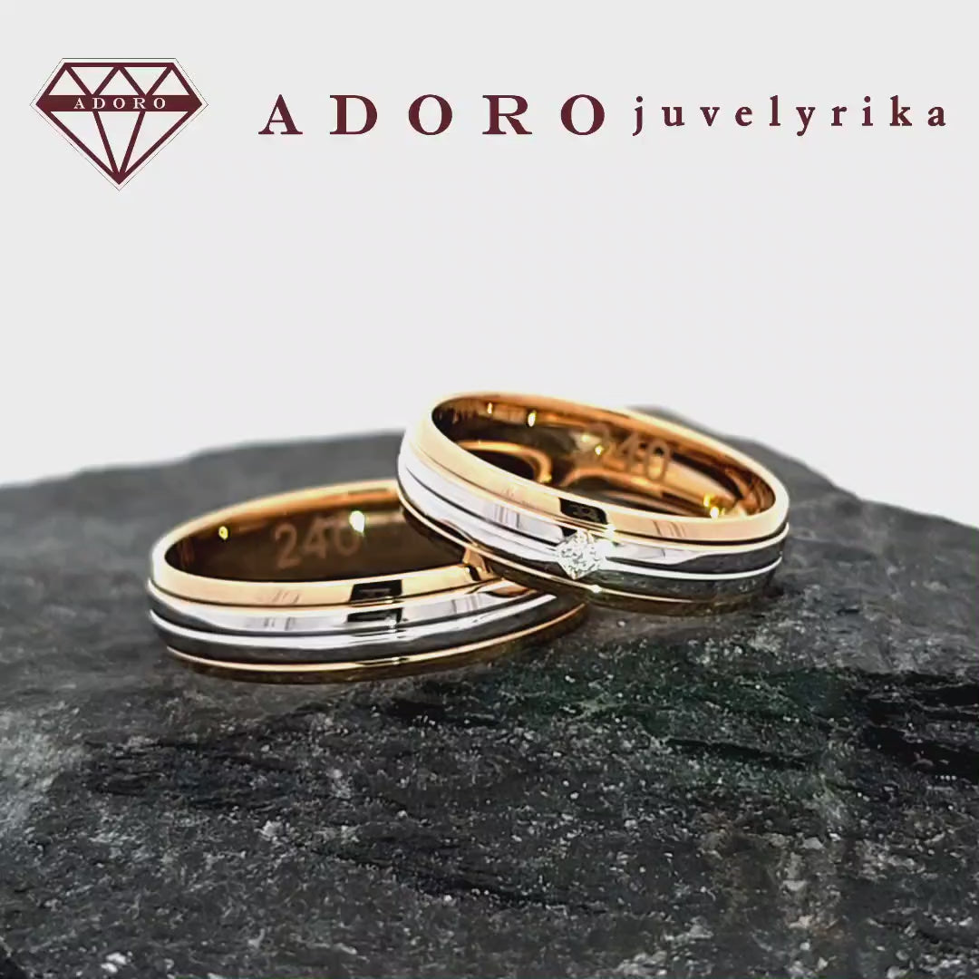 Geltono ir balto aukso vestuviniai žiedai su minimalistiniu dizainu – ADORO