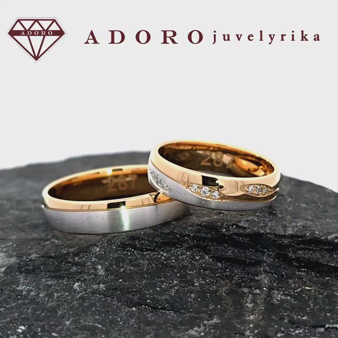 Dviejų spalvų vestuviniai žiedai su deimantais – ADORO juvelyrika