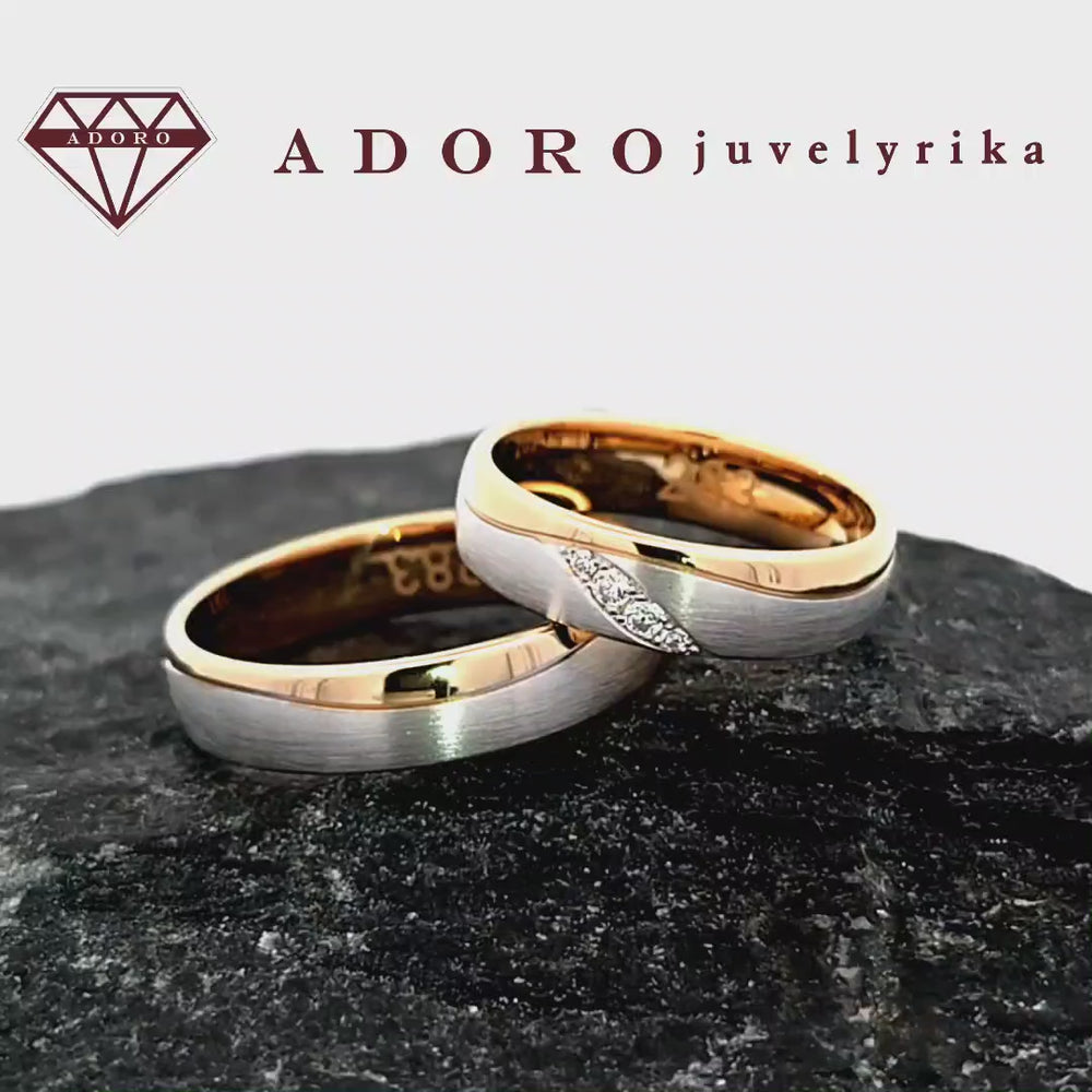 Dviejų spalvų vestuviniai žiedai su 0.06 ct deimantais – ADORO juvelyrika