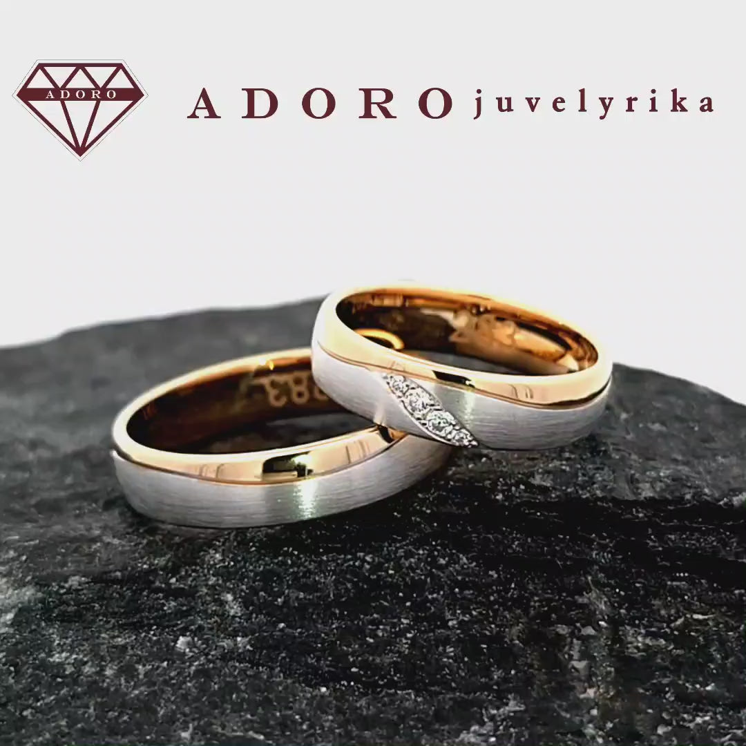 Dviejų spalvų vestuviniai žiedai su 0.06 ct deimantais – ADORO juvelyrika
