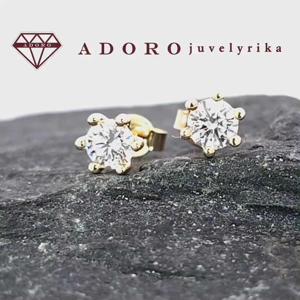 Geltono aukso auskarai su dviem briliantais, 1.47 ct