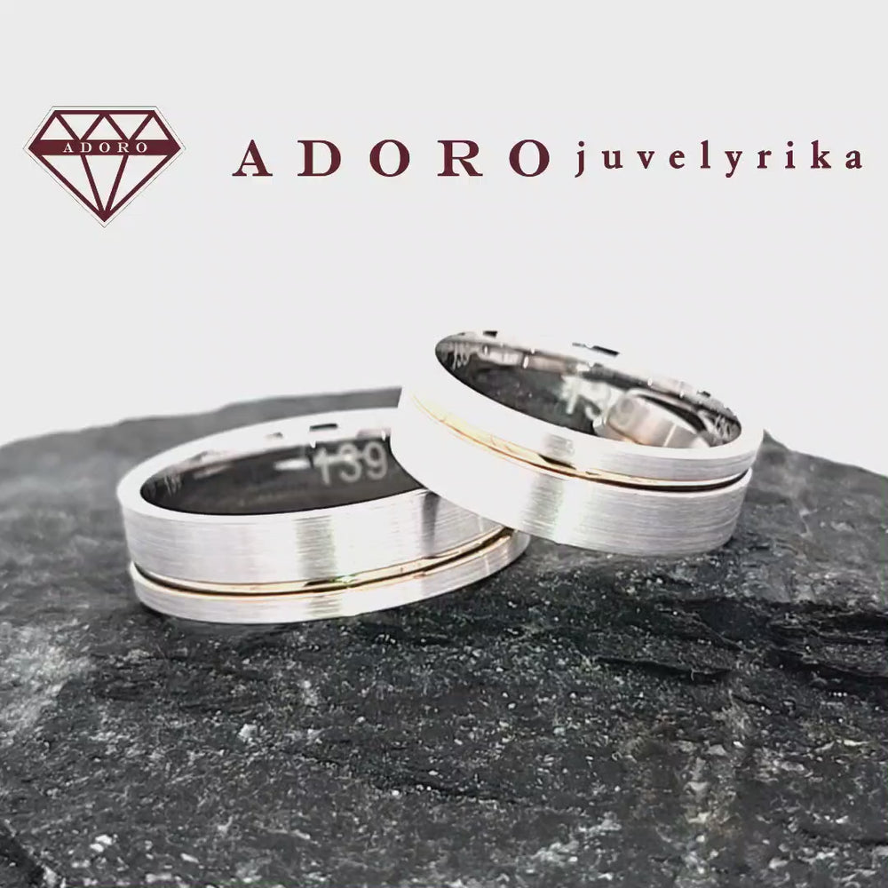 585 prabos vestuviniai žiedai iš balto ir geltono aukso – ADORO juvelyrika