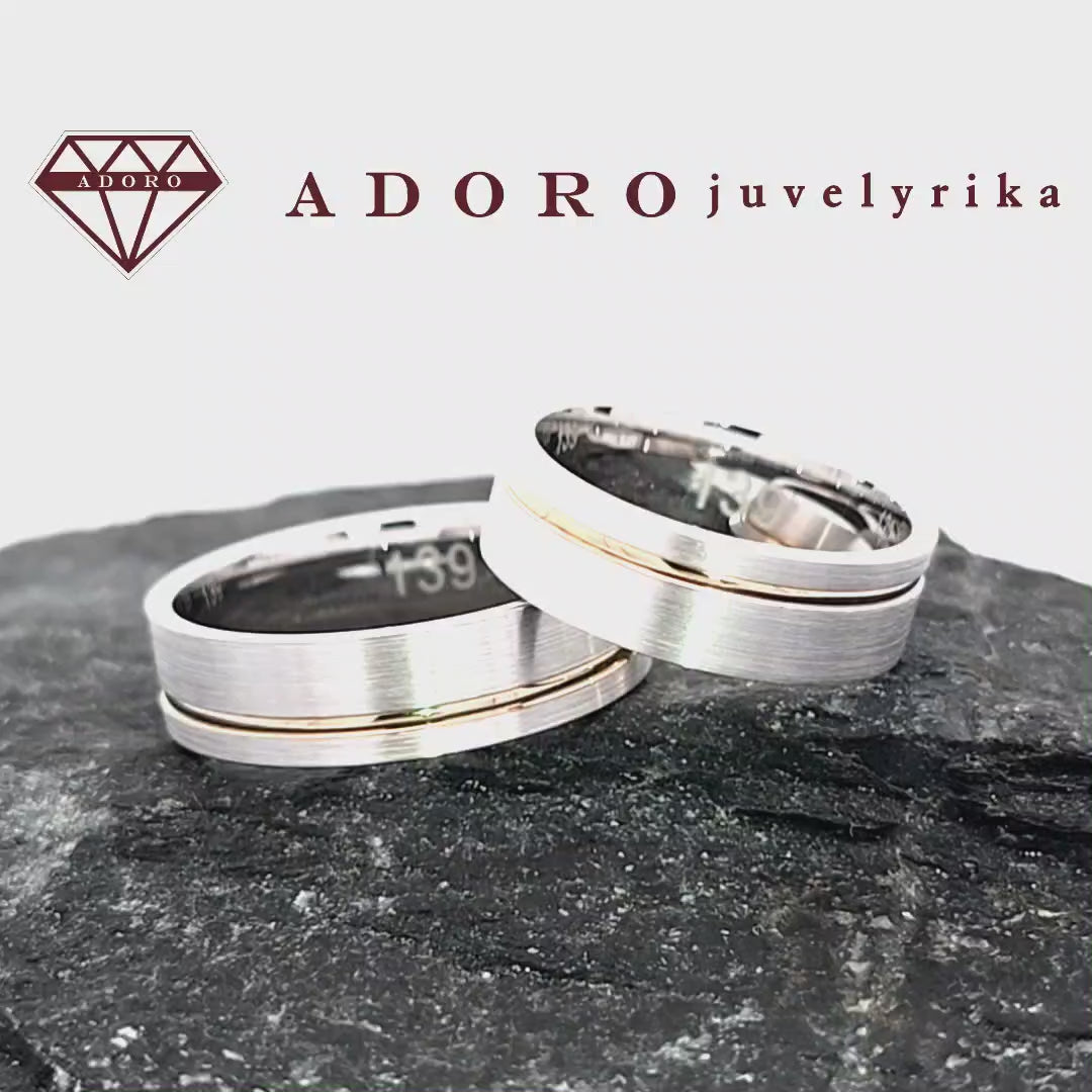 585 prabos vestuviniai žiedai iš balto ir geltono aukso – ADORO juvelyrika