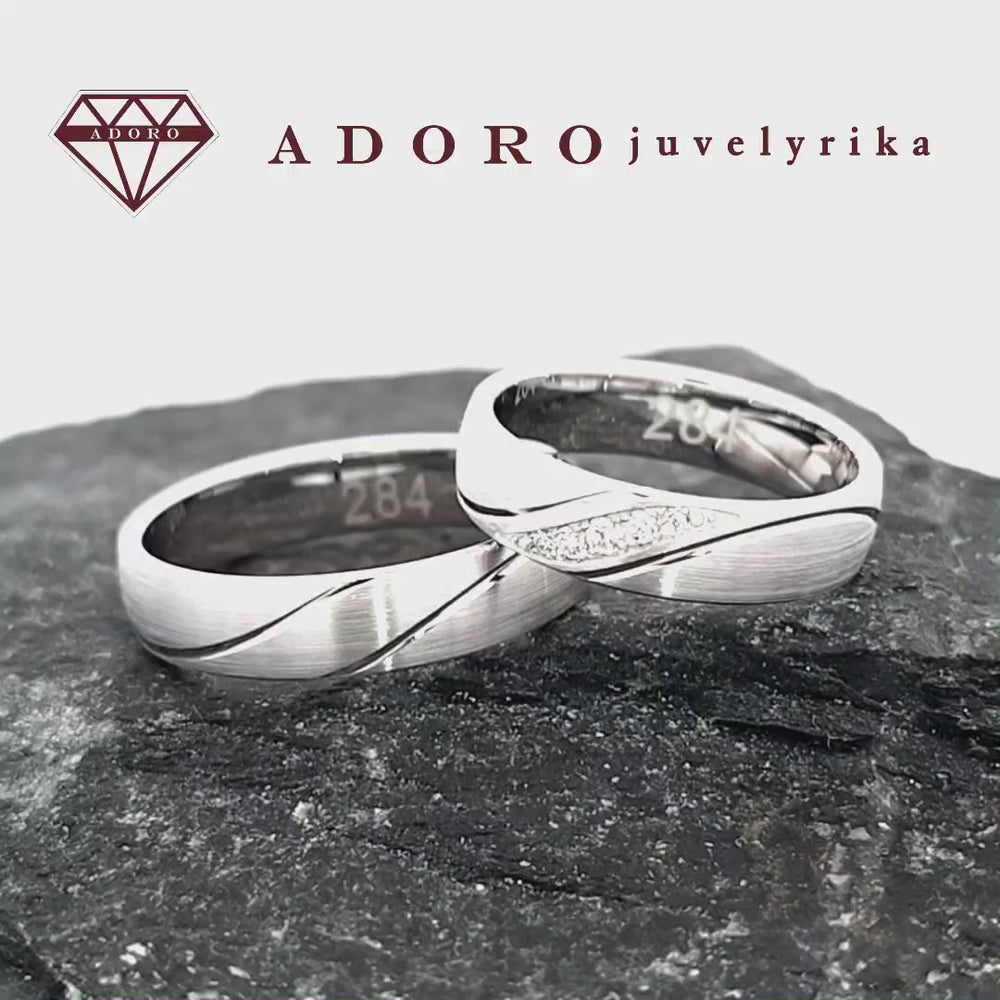 585 prabos balto aukso vestuviniai žiedai su deimantais – ADORO juvelyrika