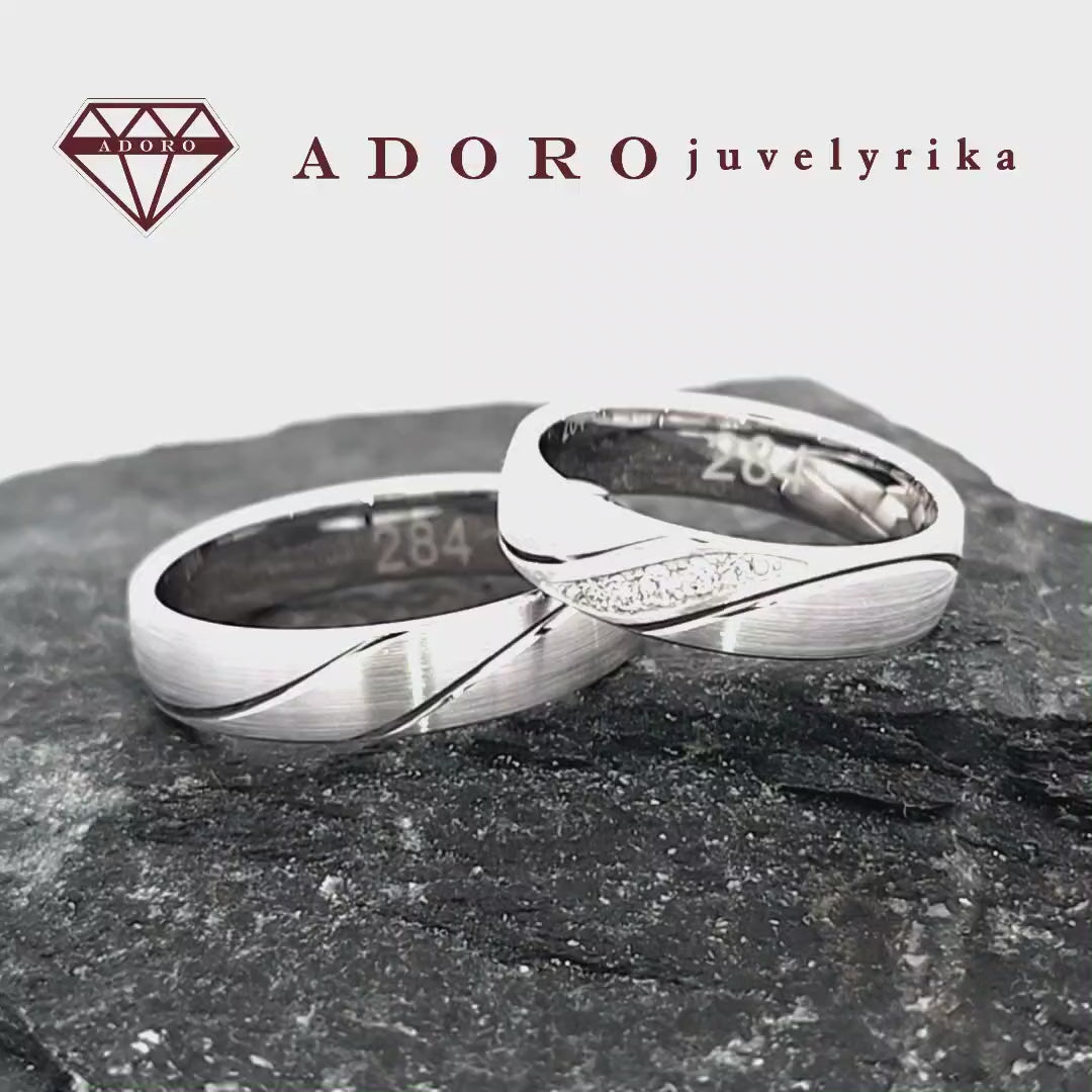 585 prabos balto aukso vestuviniai žiedai su deimantais – ADORO juvelyrika