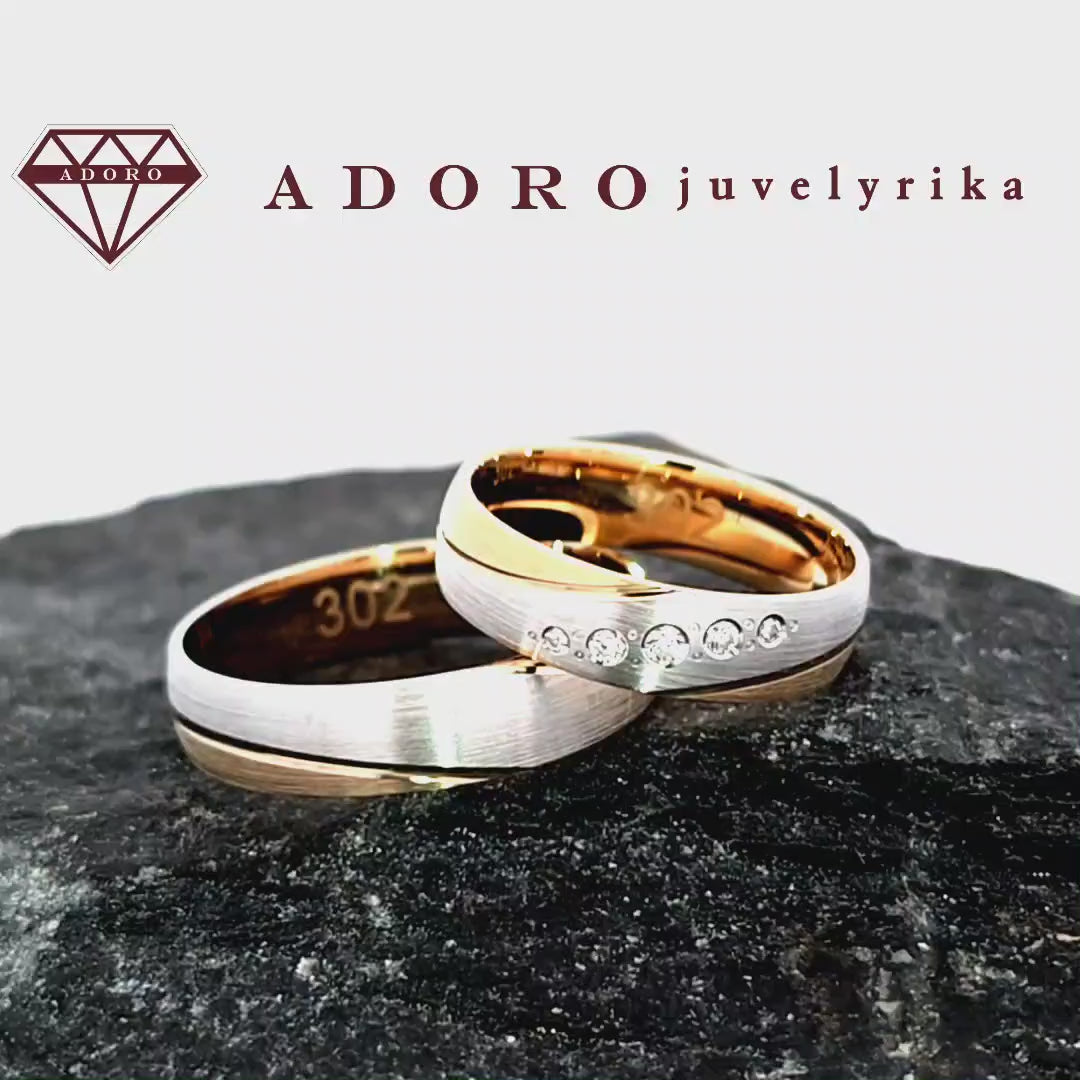 Dviejų spalvų vestuviniai žiedai su 0.07 ct deimantais – ADORO juvelyrika