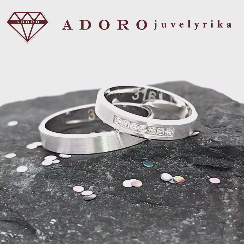 Baltos aukso vestuviniai žiedai su deimantais, modelis Nr. 316 – ADORO juvelyrika