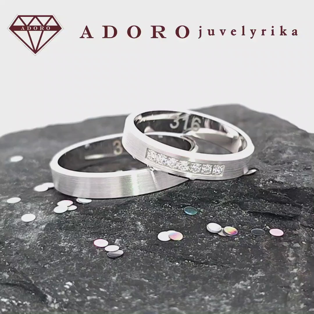 Baltos aukso vestuviniai žiedai su deimantais, modelis Nr. 316 – ADORO juvelyrika