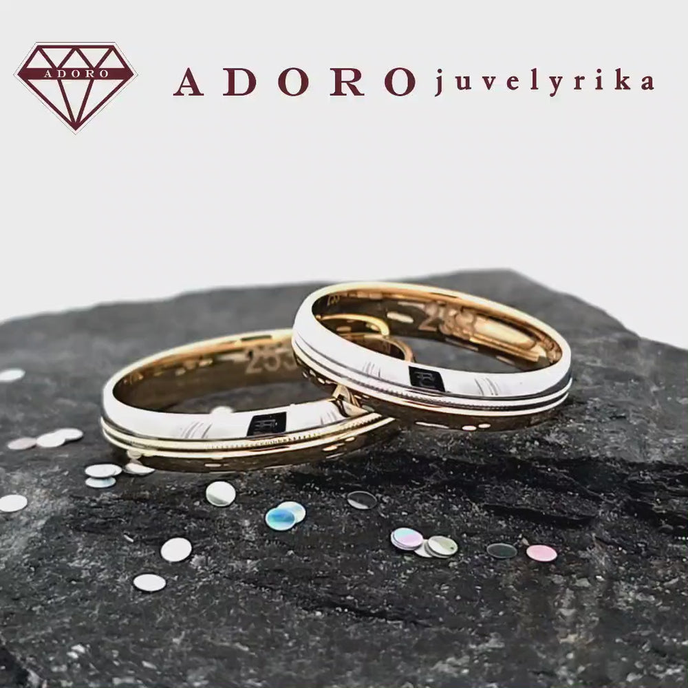 Geltono ir balto aukso vestuviniai žiedai 585 prabos – ADORO