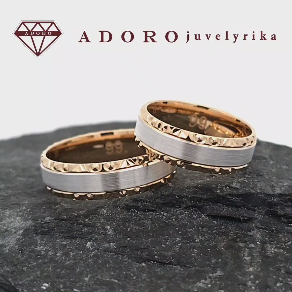 585 prabos vestuviniai žiedai Nr. 99 iš geltono ir balto aukso – ADORO juvelyrika