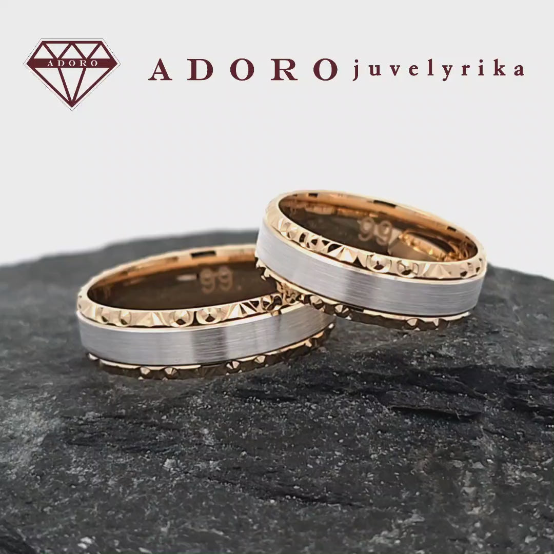 585 prabos vestuviniai žiedai Nr. 99 iš geltono ir balto aukso – ADORO juvelyrika