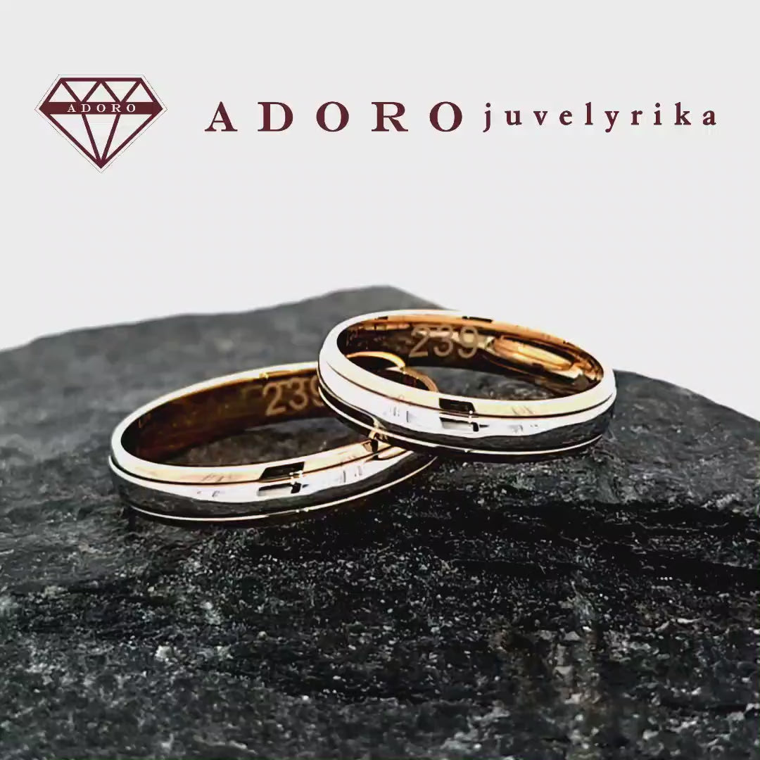 585 prabos vestuviniai žiedai iš geltono ir balto aukso – ADORO juvelyrika