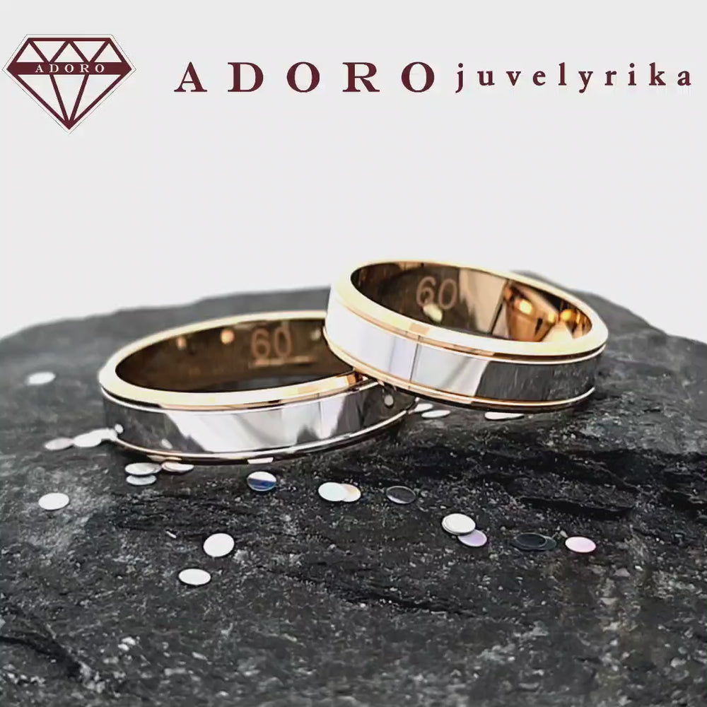 Dviejų spalvų vestuviniai žiedai iš geltono ir balto aukso – ADORO juvelyrika