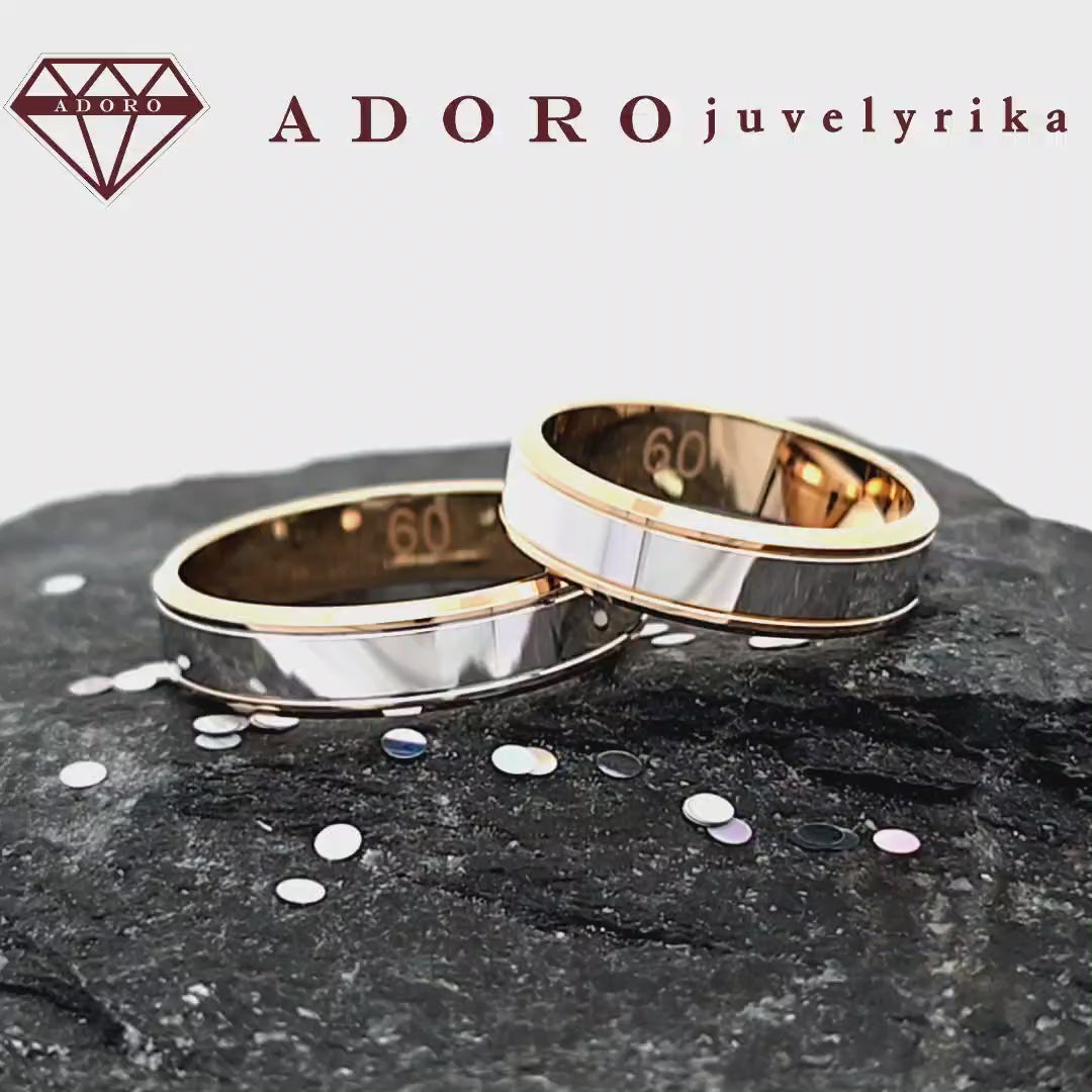 Dviejų spalvų vestuviniai žiedai iš geltono ir balto aukso – ADORO juvelyrika