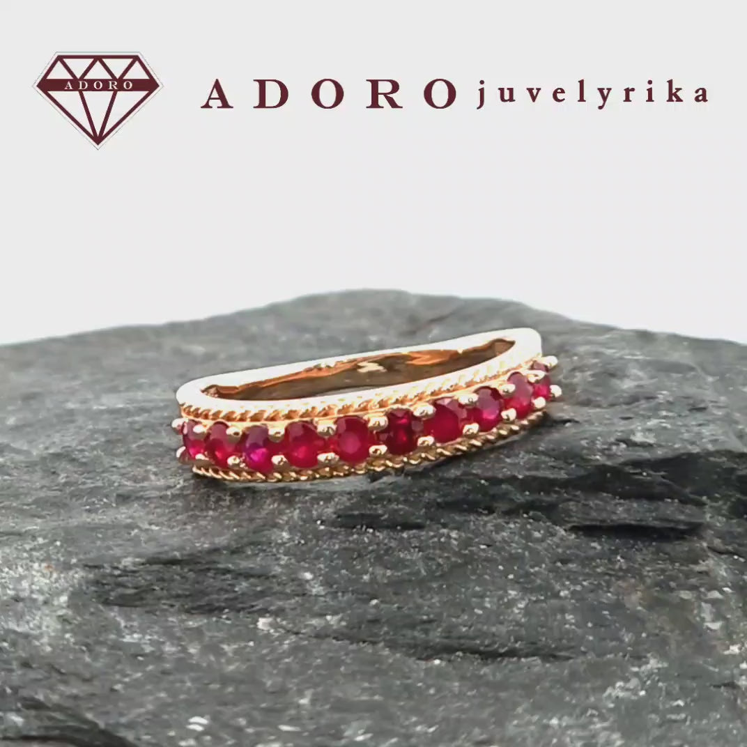Raudono aukso žiedas su rubinais | ADORO juvelyrika