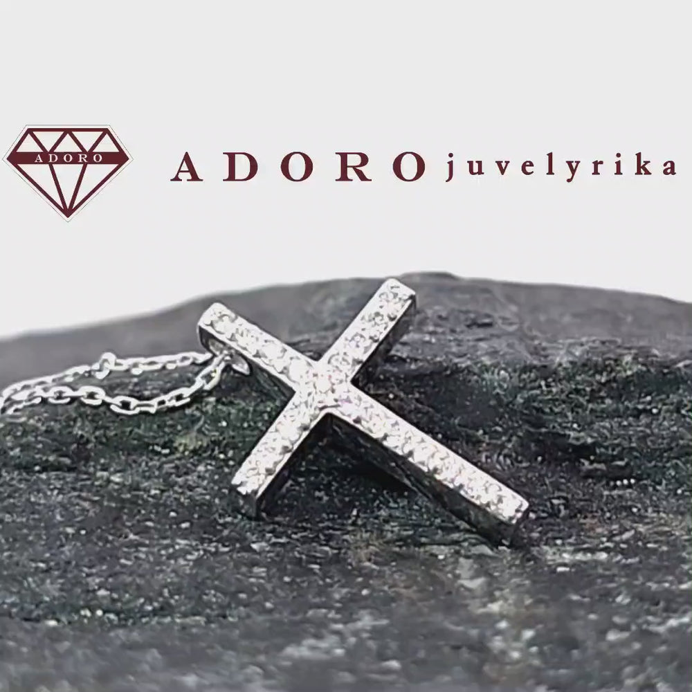 585 prabos balto aukso briliantinis pakabukas kryželis, 1.85 g – ADORO juvelyrika