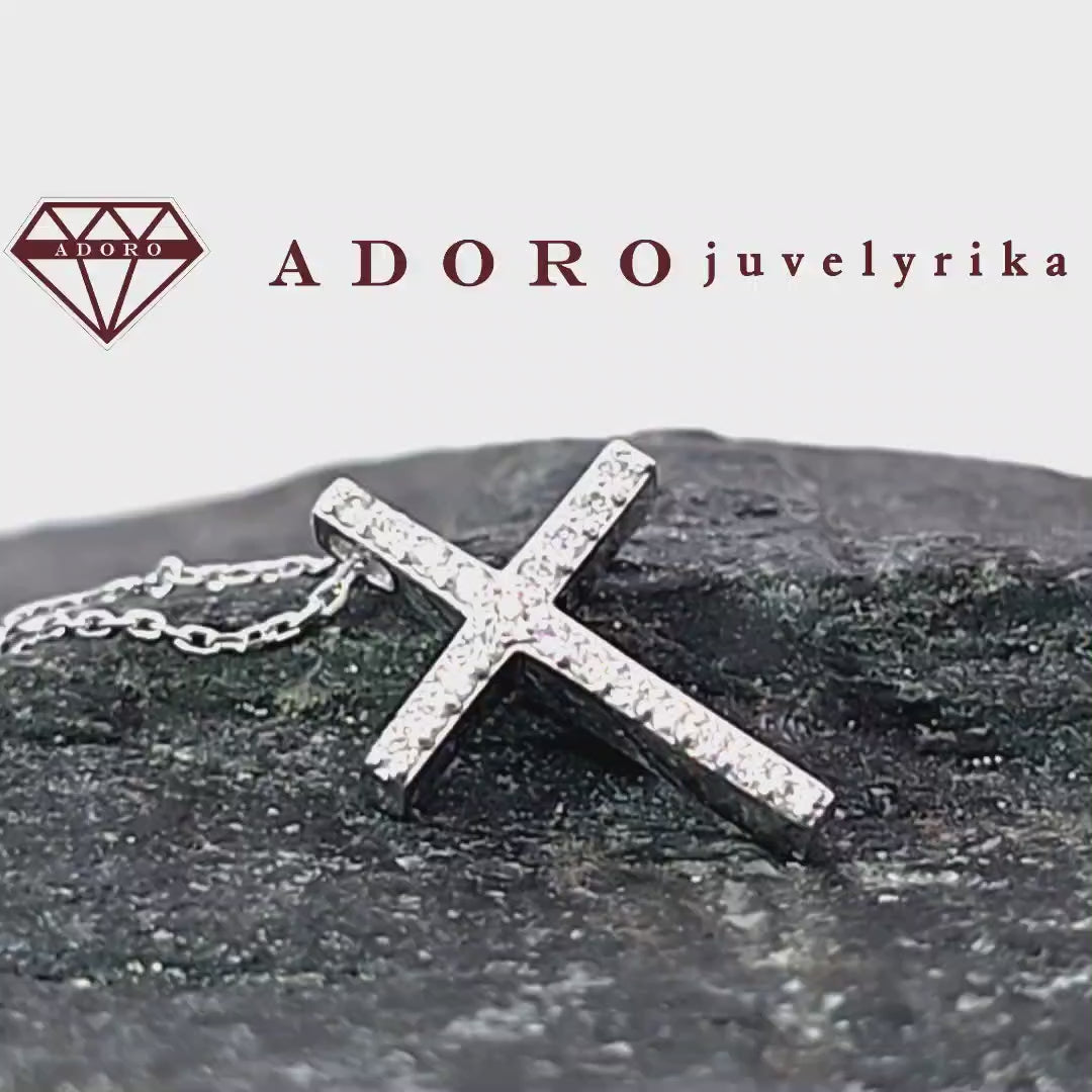 585 prabos balto aukso briliantinis pakabukas kryželis, 1.85 g – ADORO juvelyrika