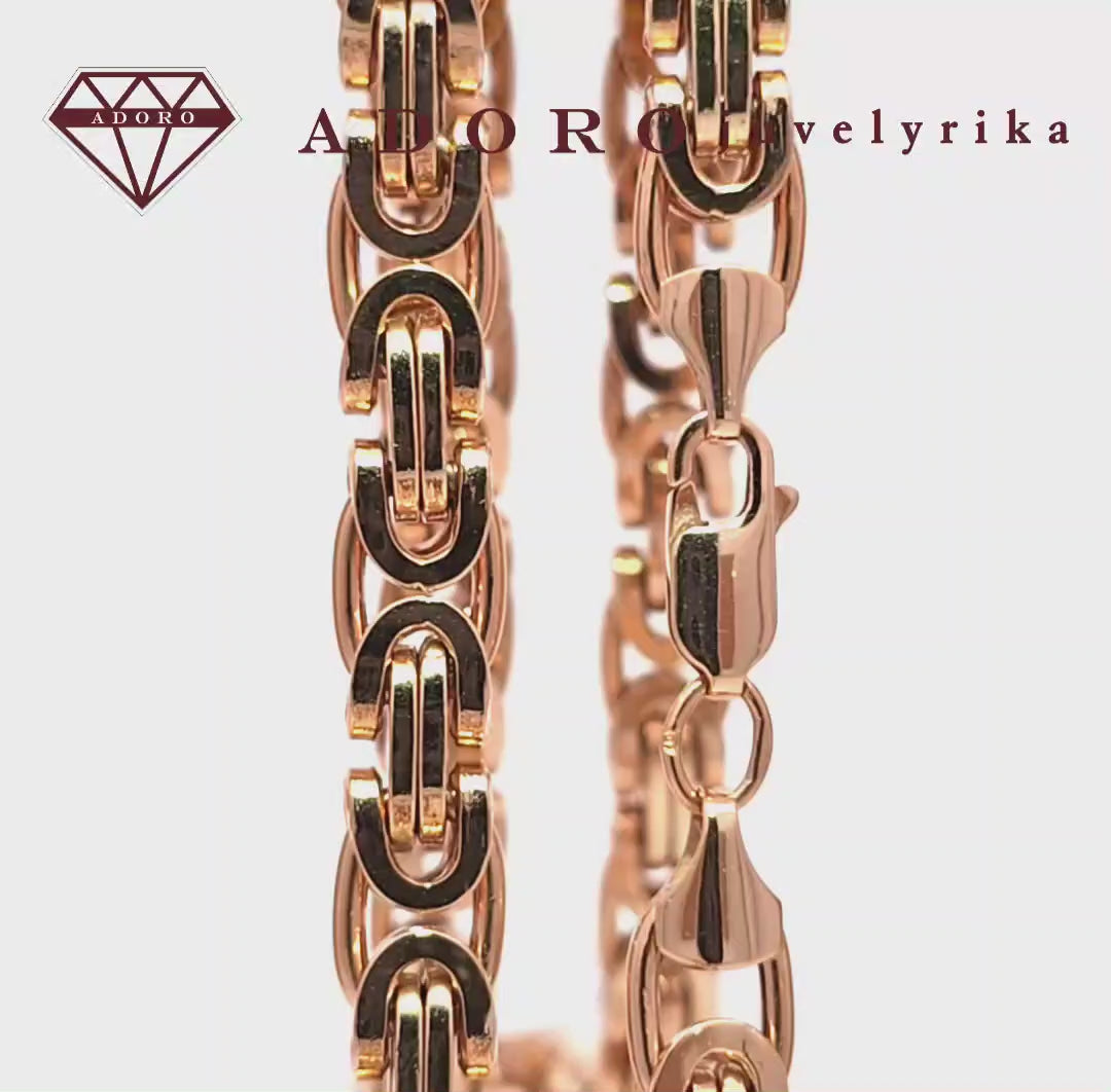 Raudono aukso grandinėlė Byzantine pynimu, 55 cm – ADORO juvelyrika.
